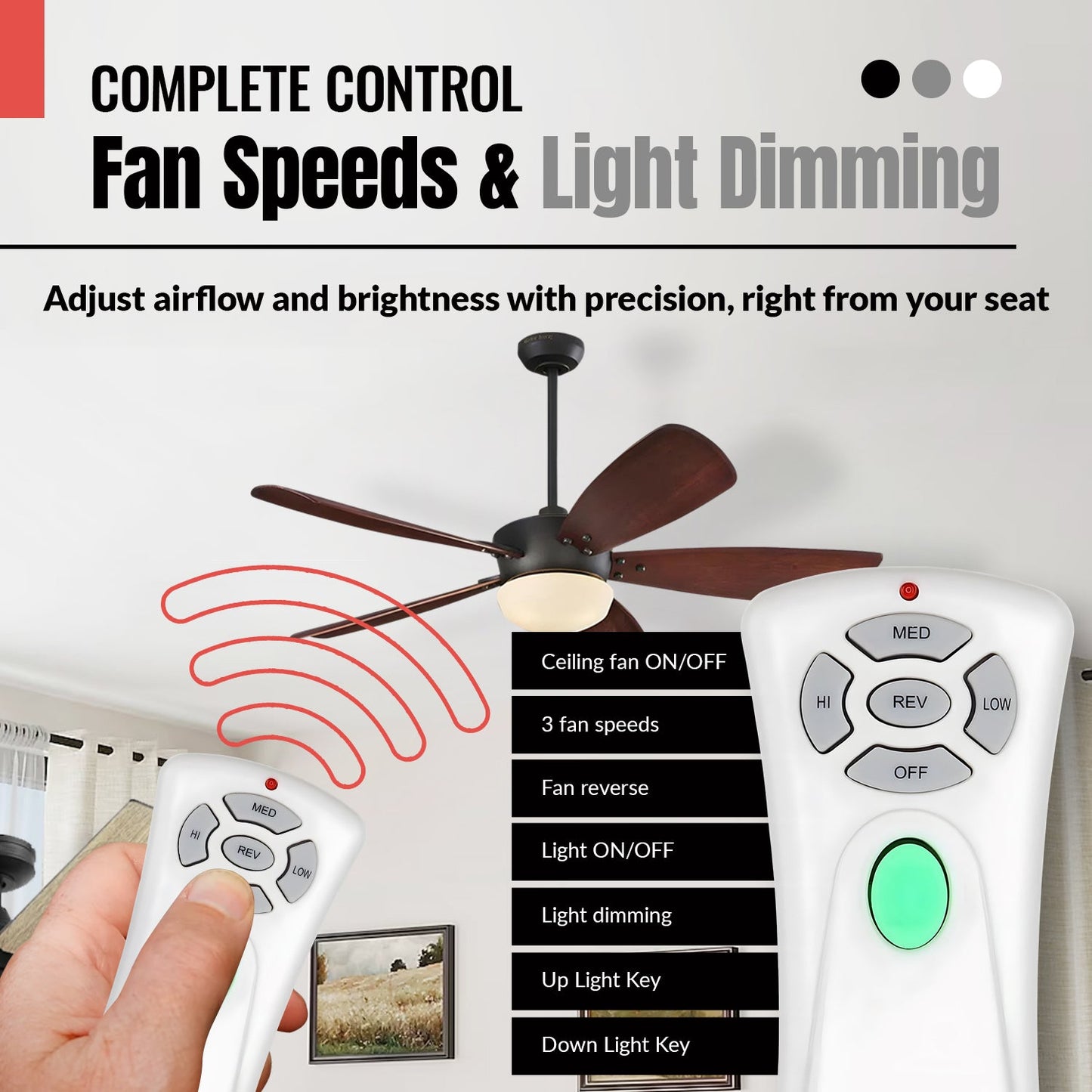 Anderic RR7080T Replacement Ceiling Fan Remote Control for Hampton Bay CHQ7080T, UC7080T with Up, Down, and Reverse Keys