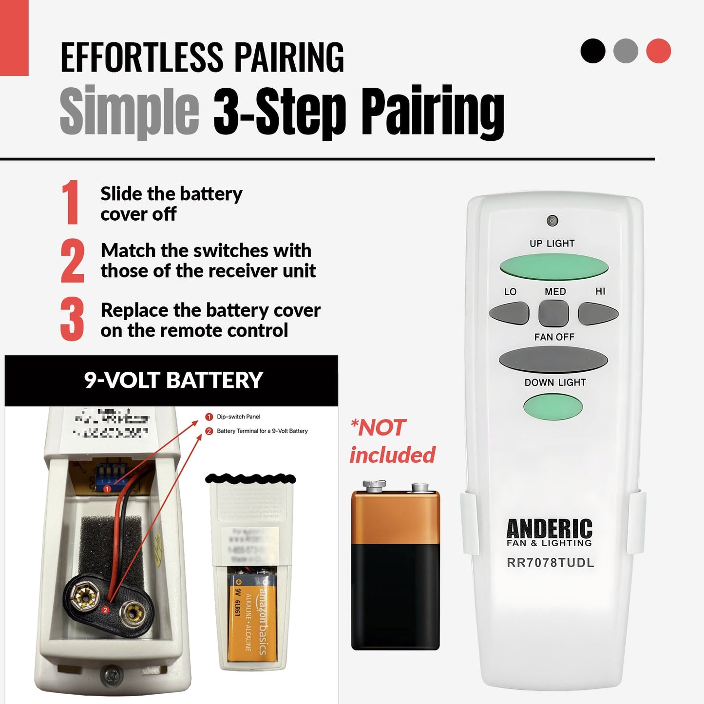 Anderic RR7078TUDL Replacement Ceiling Fan Remote Control for Hampton Bay UC7078T with Up/Down Light Keys, and Others | CHQ7078T