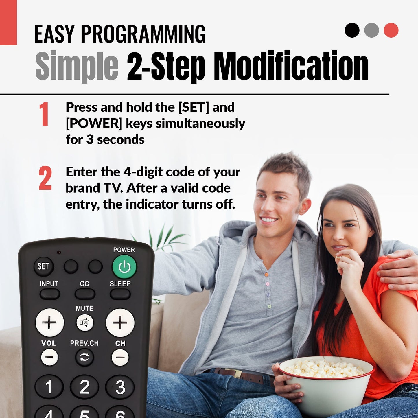 Anderic RR1001 1-Device Universal TV Remote Control with Large Keys for Hospitality