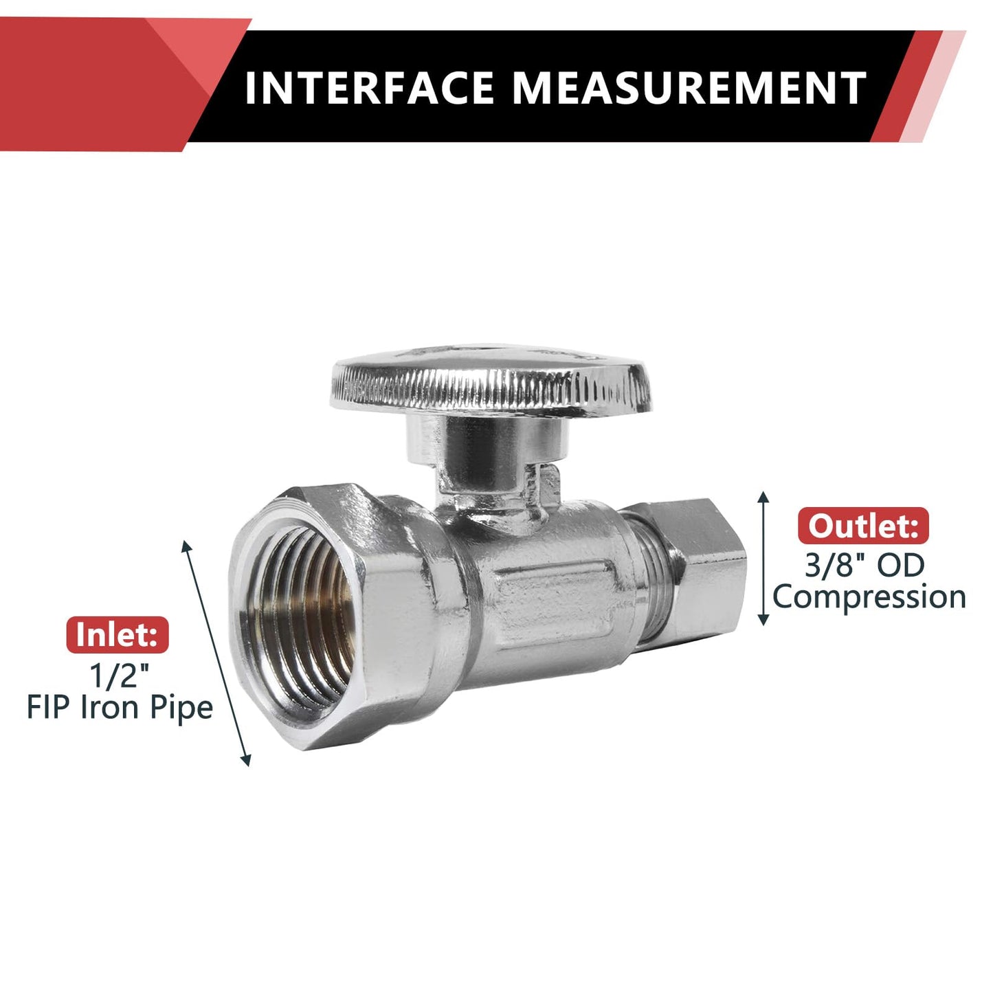 1/2" FIP x 3/8" OD Compr. Straight Stop Valve, 1/4 Turn (Lead Free)