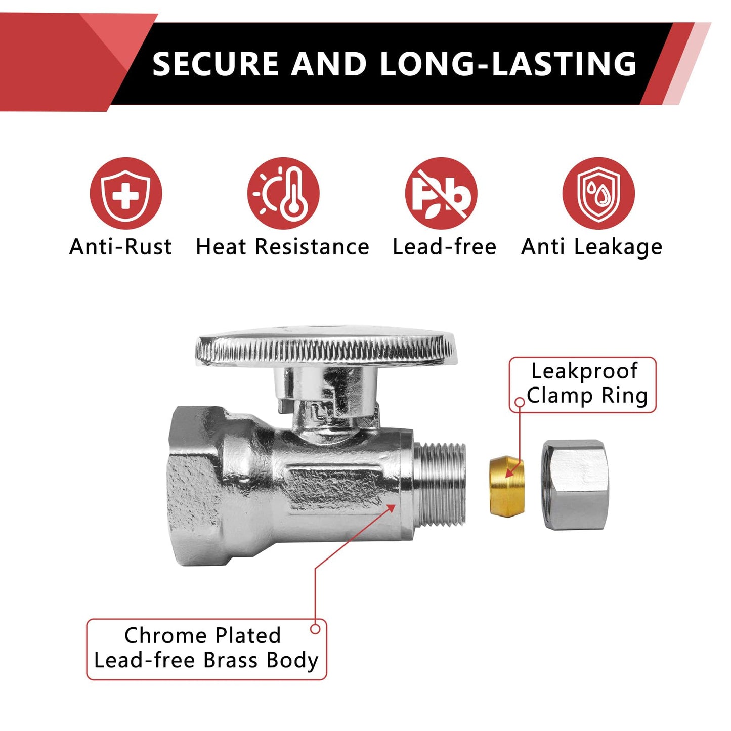 1/2" FIP x 3/8" OD Compr. Straight Stop Valve, 1/4 Turn (Lead Free)