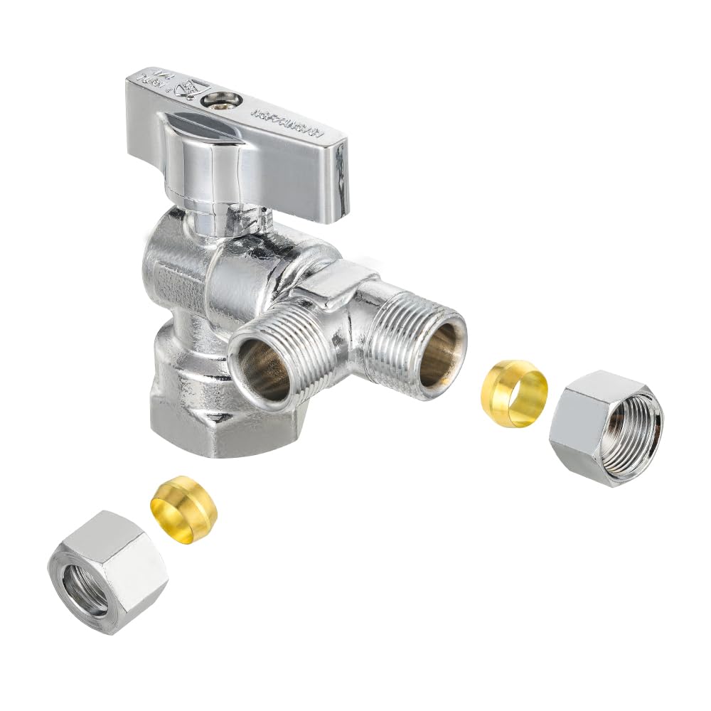 1/2" FIP x 3/8" OD Compr. x 3/8" OD Compr. Split Angle Stop Valve, 1/4 Turn (Lead Free)