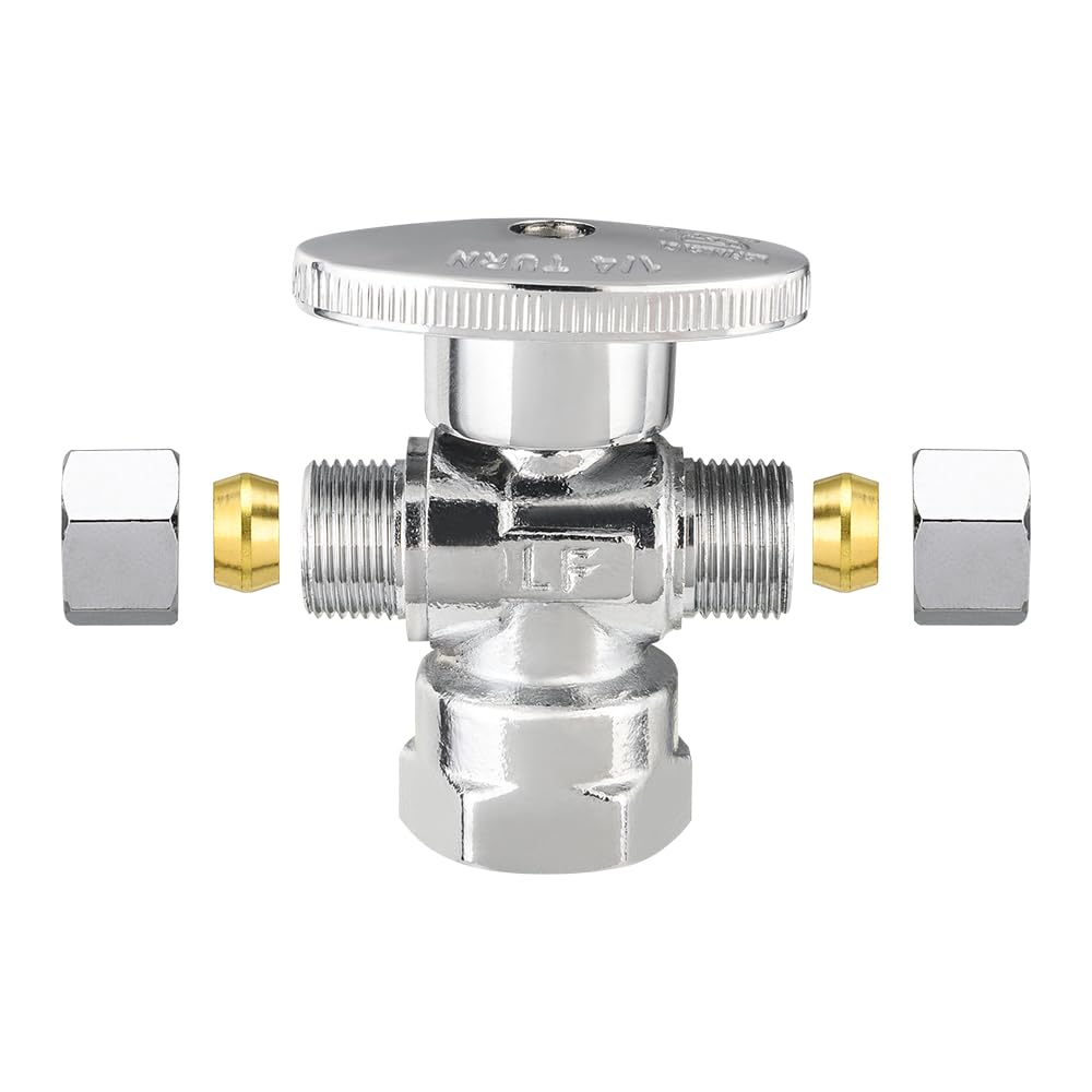 1/2" FIP x 3/8" OD Compr. x 3/8" OD Compr. Dual Angle Stop Valve, 1/4 Turn (Lead Free)