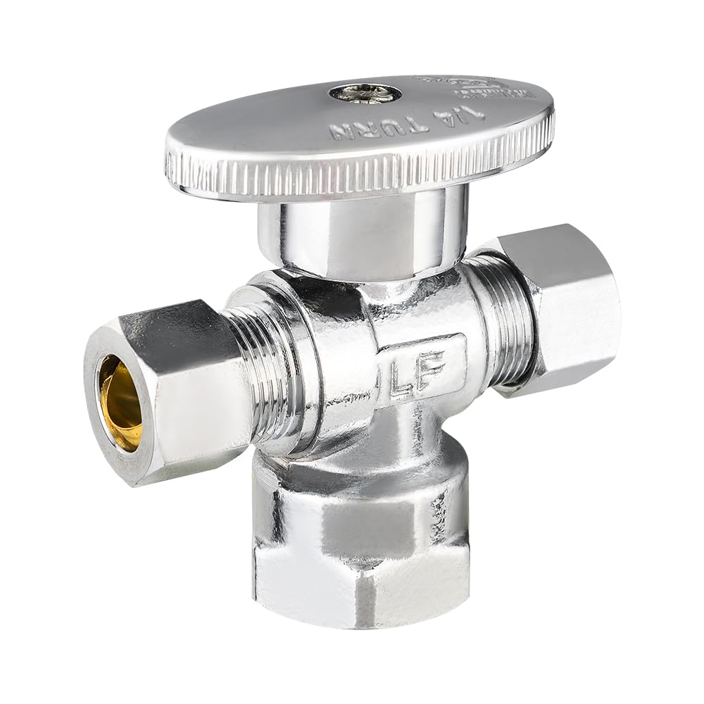1/2" FIP x 3/8" OD Compr. x 3/8" OD Compr. Dual Angle Stop Valve, 1/4 Turn (Lead Free)