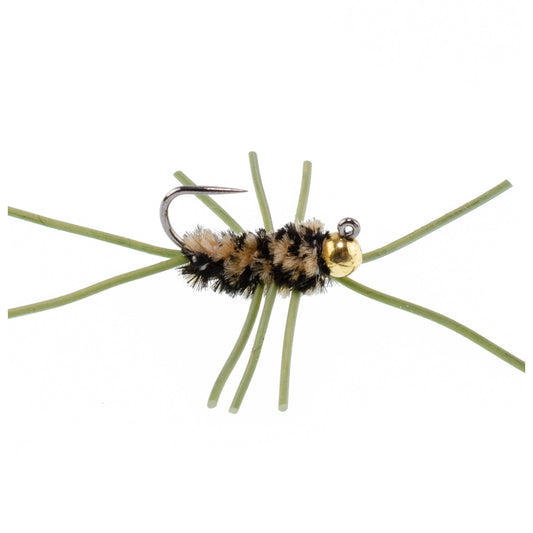 Barbless Pat's Rubber Legs Tungsten Bead Jigged Coffee/Black Euro Nymph  - Set of 12 Flies Hook Size 10