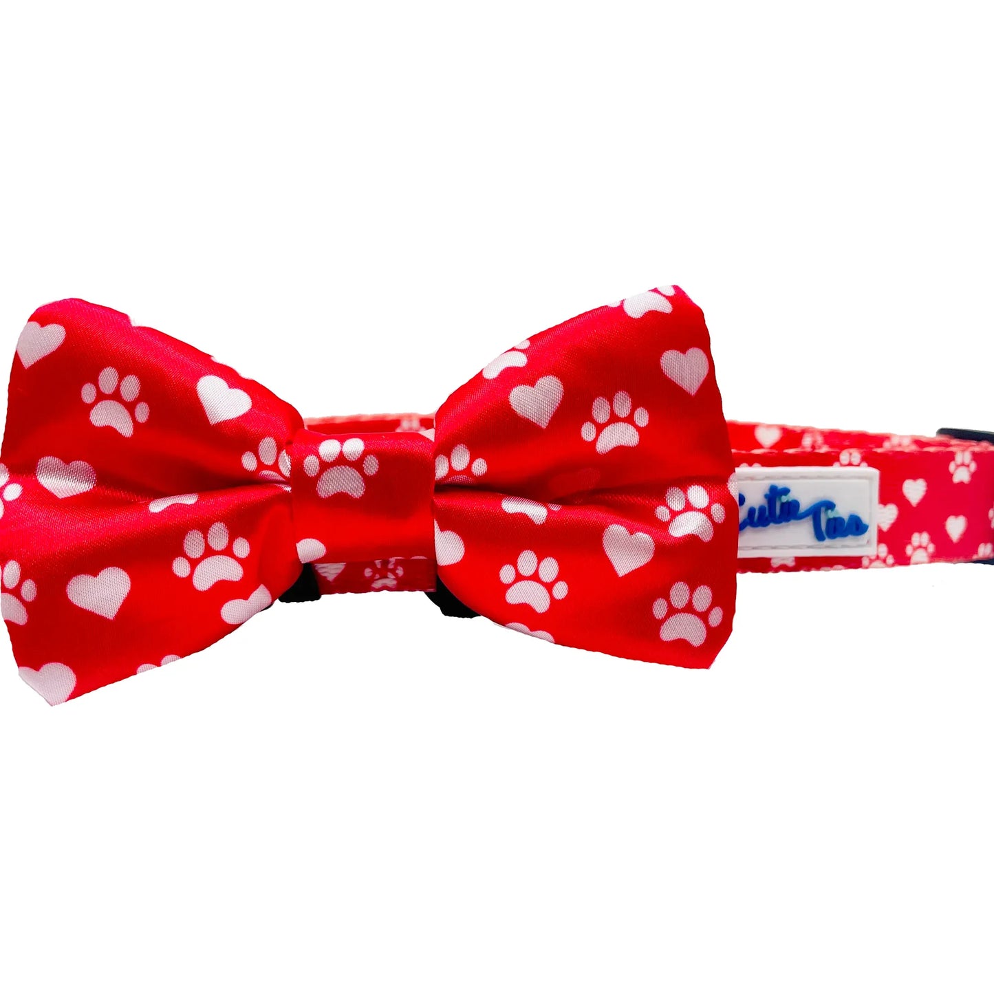 Valentines Day Paw Prints & Hearts Red Dog Bow Tie