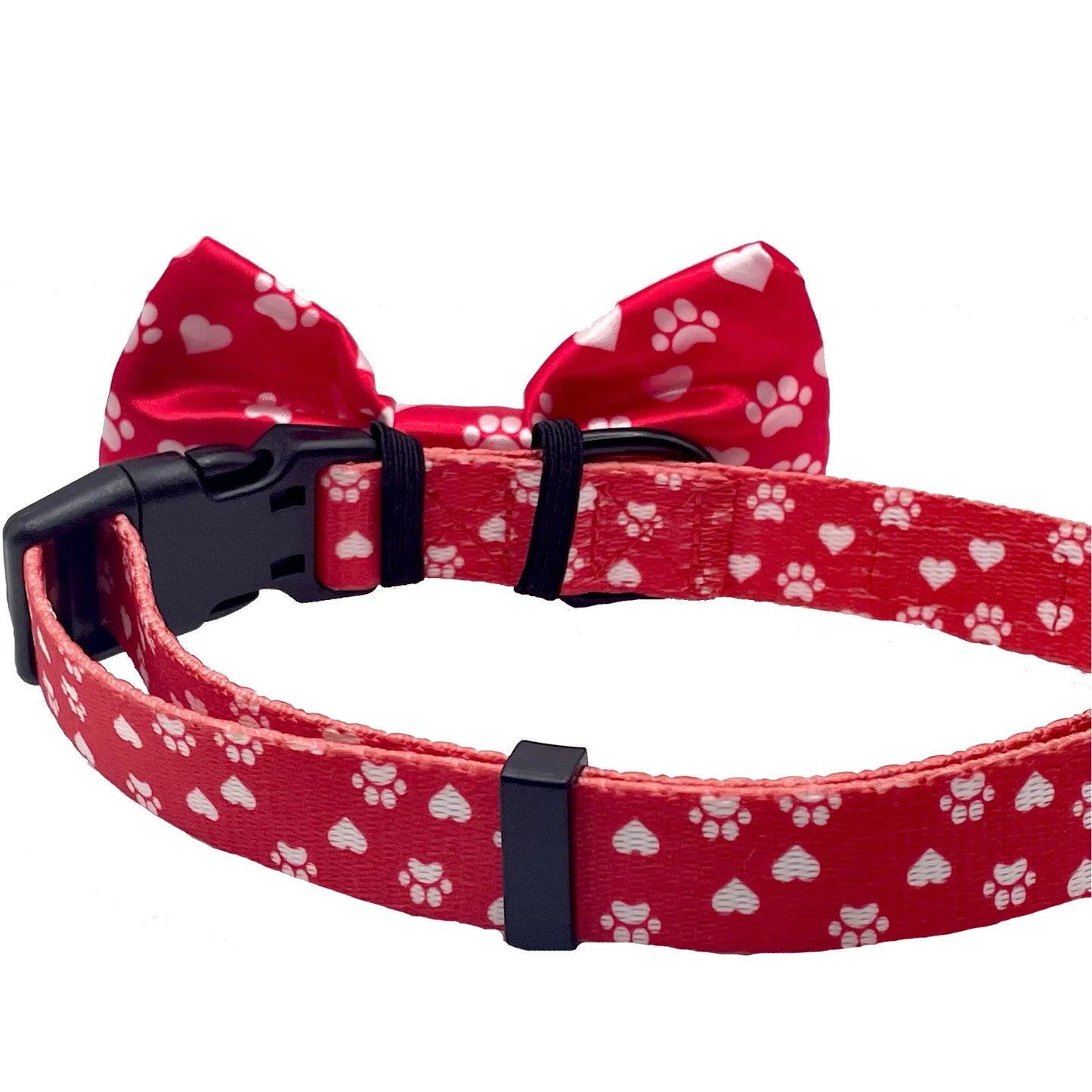 Valentines Day Paw Prints & Hearts Red Dog Bow Tie