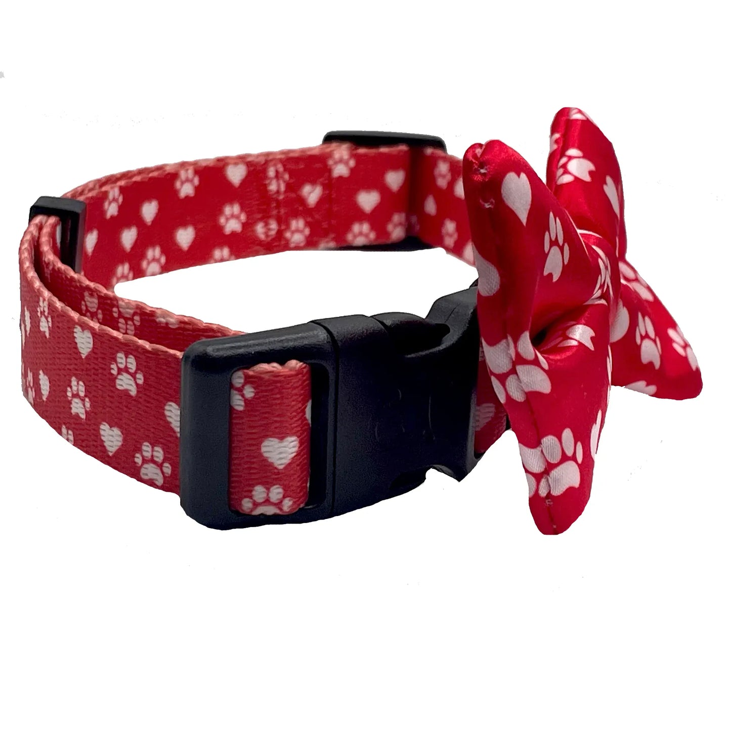 Valentines Day Paw Prints & Hearts Red Dog Bow Tie