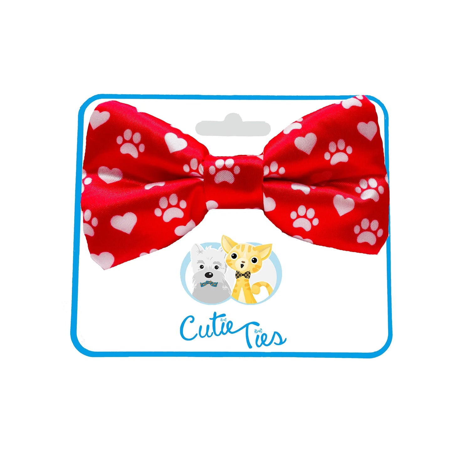 Valentines Day Paw Prints & Hearts Red Dog Bow Tie