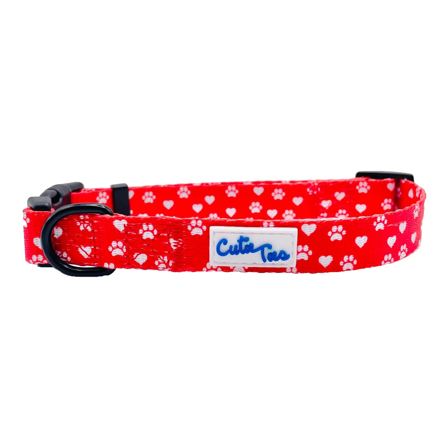 Valentines Day Paw Prints & Hearts Red Dog Collar