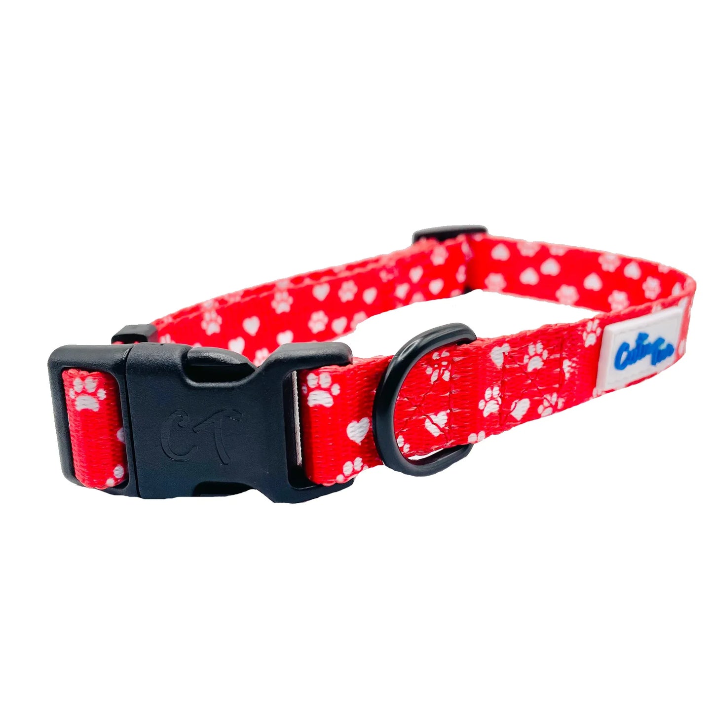 Valentines Day Paw Prints & Hearts Red Dog Collar