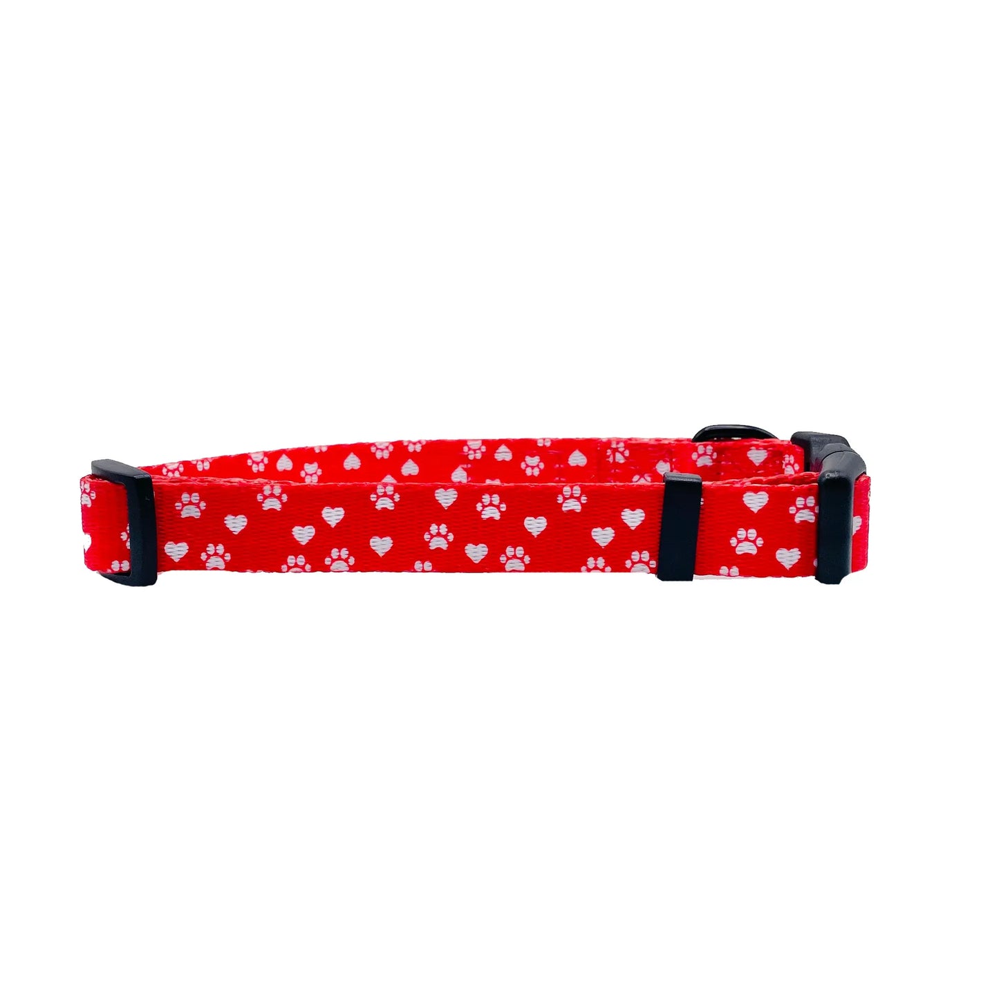 Valentines Day Paw Prints & Hearts Red Dog Collar