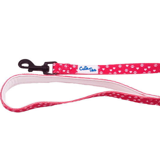 Valentines Day Paw Prints & Hearts Red Dog Leash