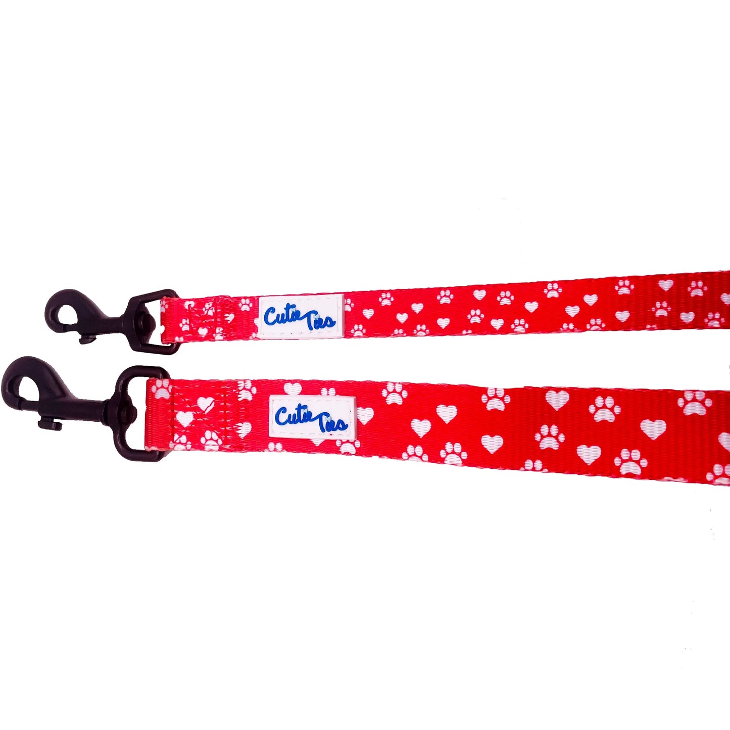 Valentines Day Paw Prints & Hearts Red Dog Leash