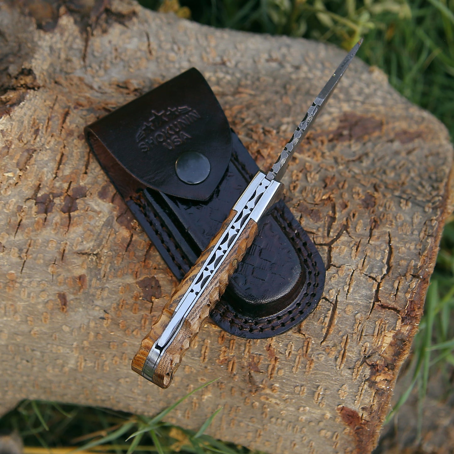 Thunderbolt Pocket Knife with Forged Charred Ash Wood Handle
