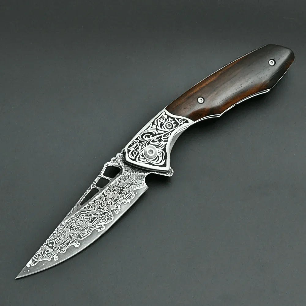 Artemis Japanese VG10 Damascus Pocket Knife with Clip & Exotic Red Sandal Wood Handle