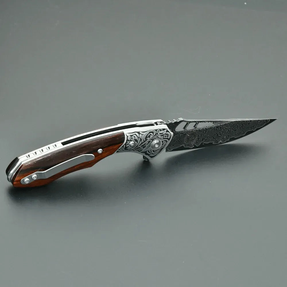 Artemis Japanese VG10 Damascus Pocket Knife with Clip & Exotic Red Sandal Wood Handle