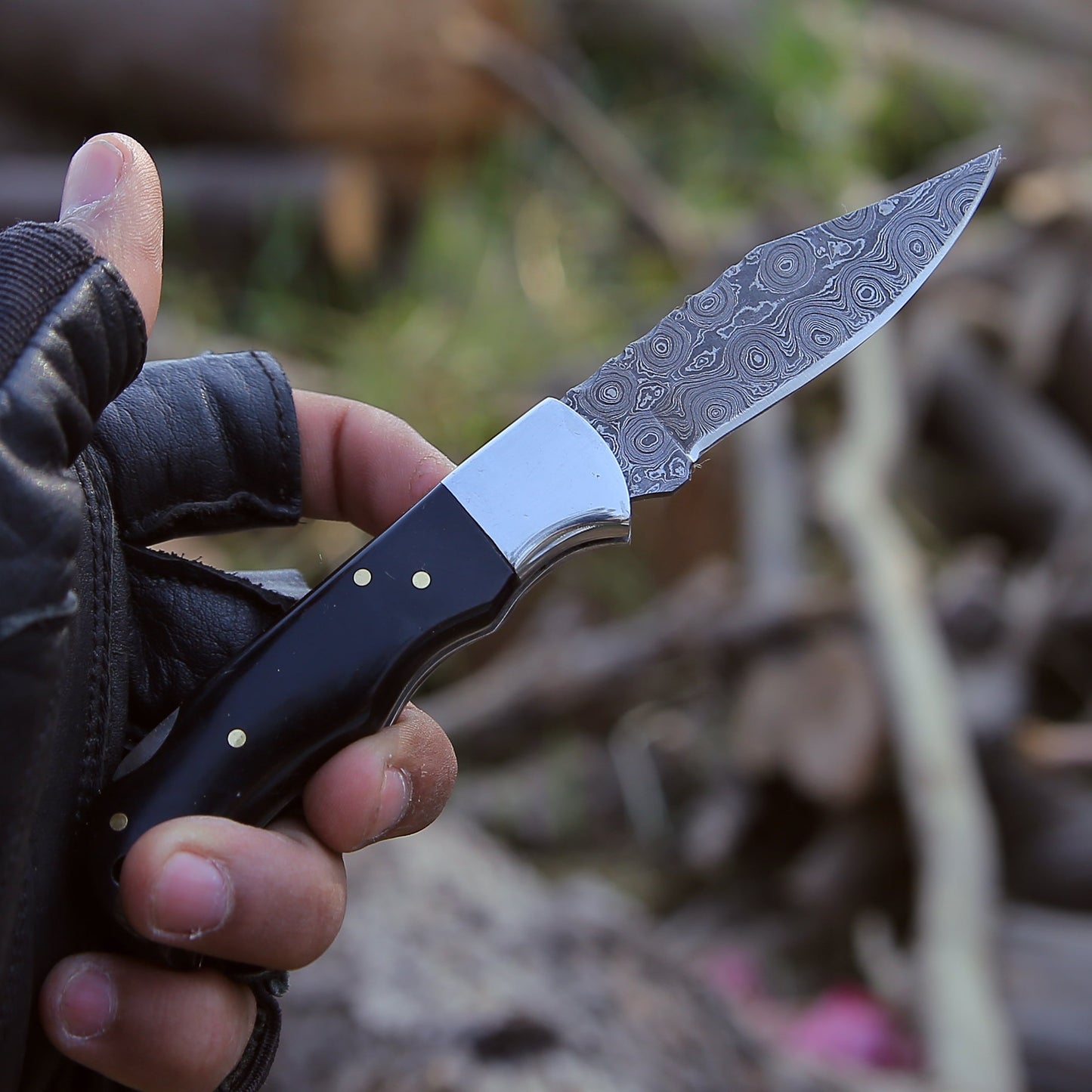Specter Handmade Real Damascus Pocket Knife with Sheath & Resin Handle