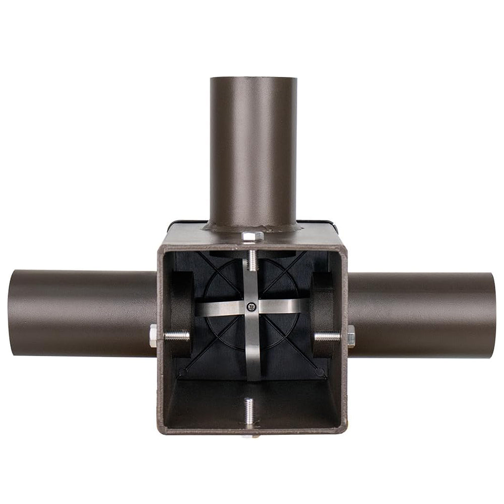 Triple Tenon Adaptor for 4 Inch Square Poles With 3 Horizontal 90 Degree Tenons, Pole Mounting Bracket for Outdoor Shoebox Parking Lot Area Lighting