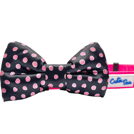 Polka-Dot Pink & Black Dog Bow Tie