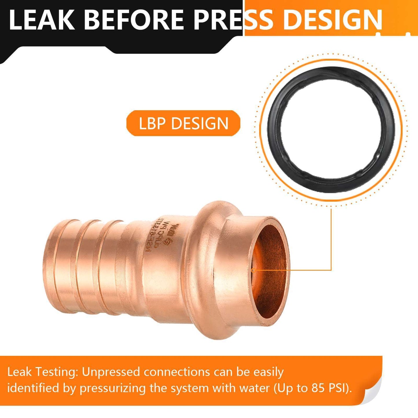 1/2" Press Copper x 3/4" PEX Crimp Adapter (Lead Free)