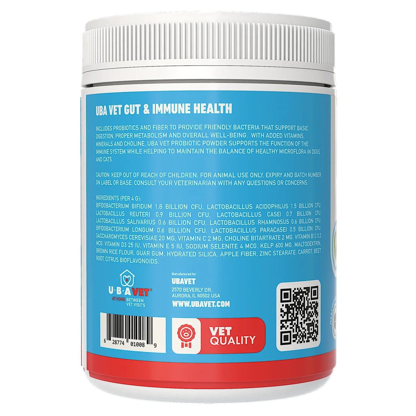 UBAVET Probiotics & Gut + Immune Health Support for Dogs & Cats – 5.3 oz / 150 g Powder