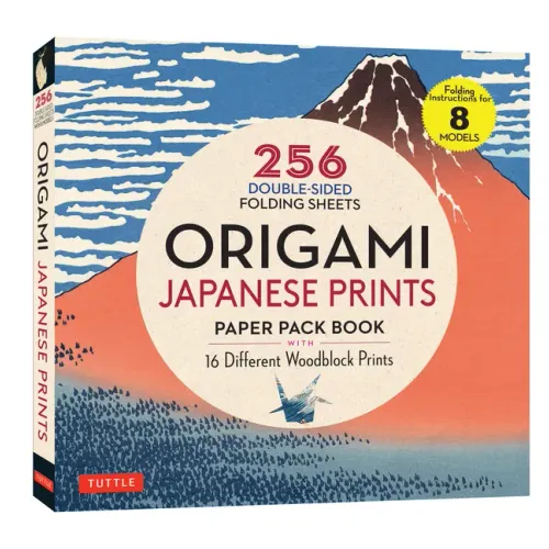 Origami Japanese Prints Paper Pack Book: 256 Double-Sided Folding Sheets with 16 Different Japanese Woodblock Prints with Solid Colors on the Back (In