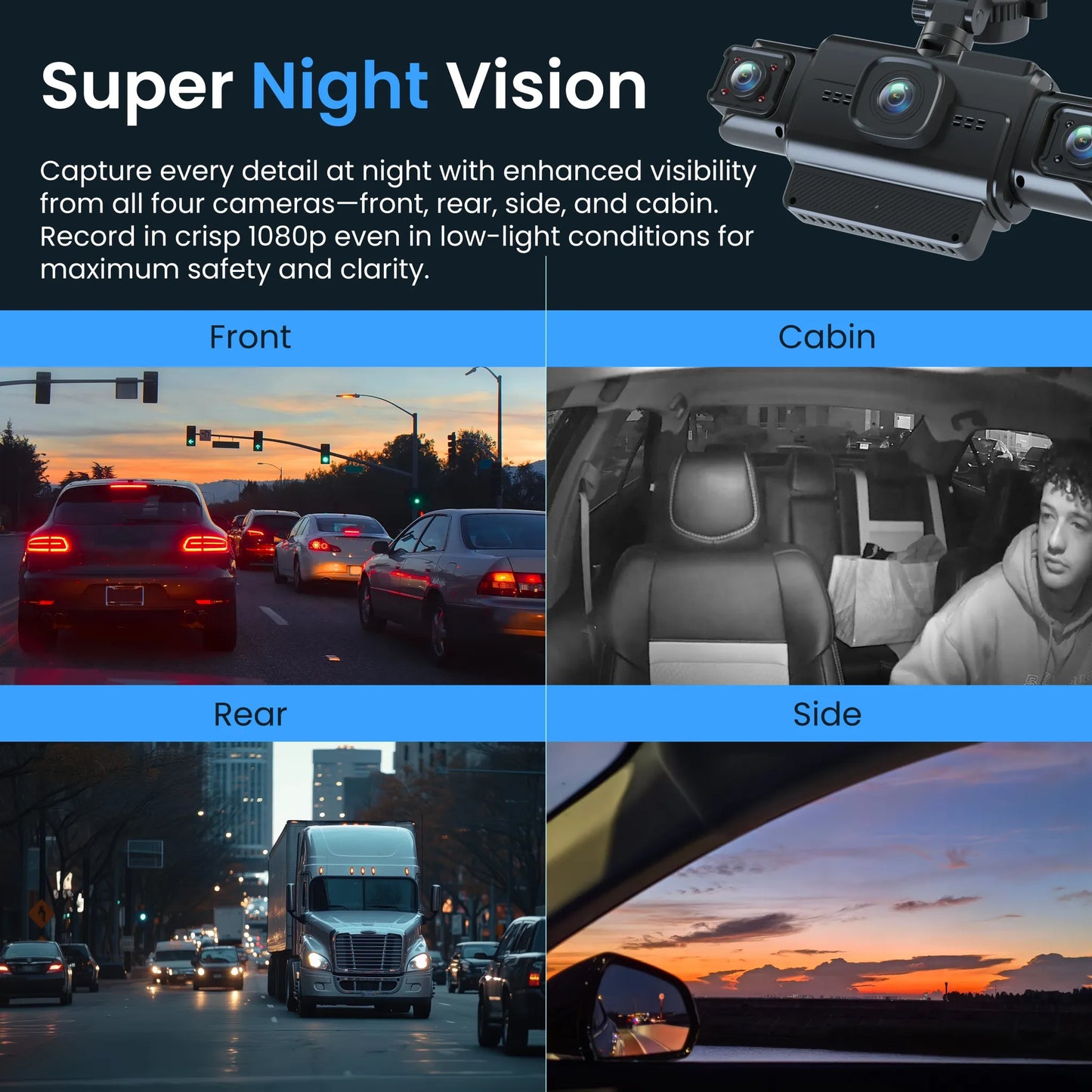 Rexing R4-RD 4-Channel Dash Cam with All-Around 1080p, Built-in 360° Parking Monitor, Wi-Fi, GPS, IR Night Vision
