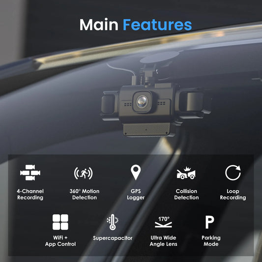 Rexing R4-RD 4-Channel Dash Cam with All-Around 1080p, Built-in 360° Parking Monitor, Wi-Fi, GPS, IR Night Vision