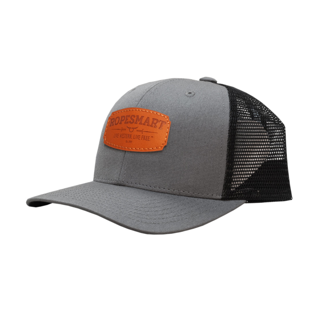 ROPESMART LEATHER SOLO STEER OVAL PATCH GREY