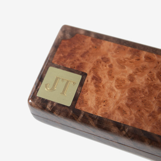 Cigar Travel Case - Redwood Burl Inlay - Personalized Brass Engraving - Spanish Cedar Lining