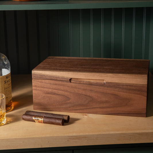 Cigar Humidor - Black Walnut with Spanish Cedar Lining - 80 Capacity