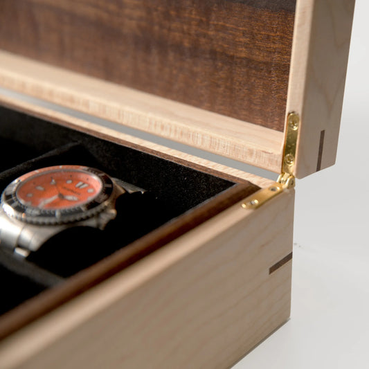 Watch Box - Curly Maple and Sapele Mahogany - 8 Watch Compartments - 🆕 New Arrivals, All Products, Products from Red Ridge Woodworking, 💄 Health + Beauty - Little Red General Store