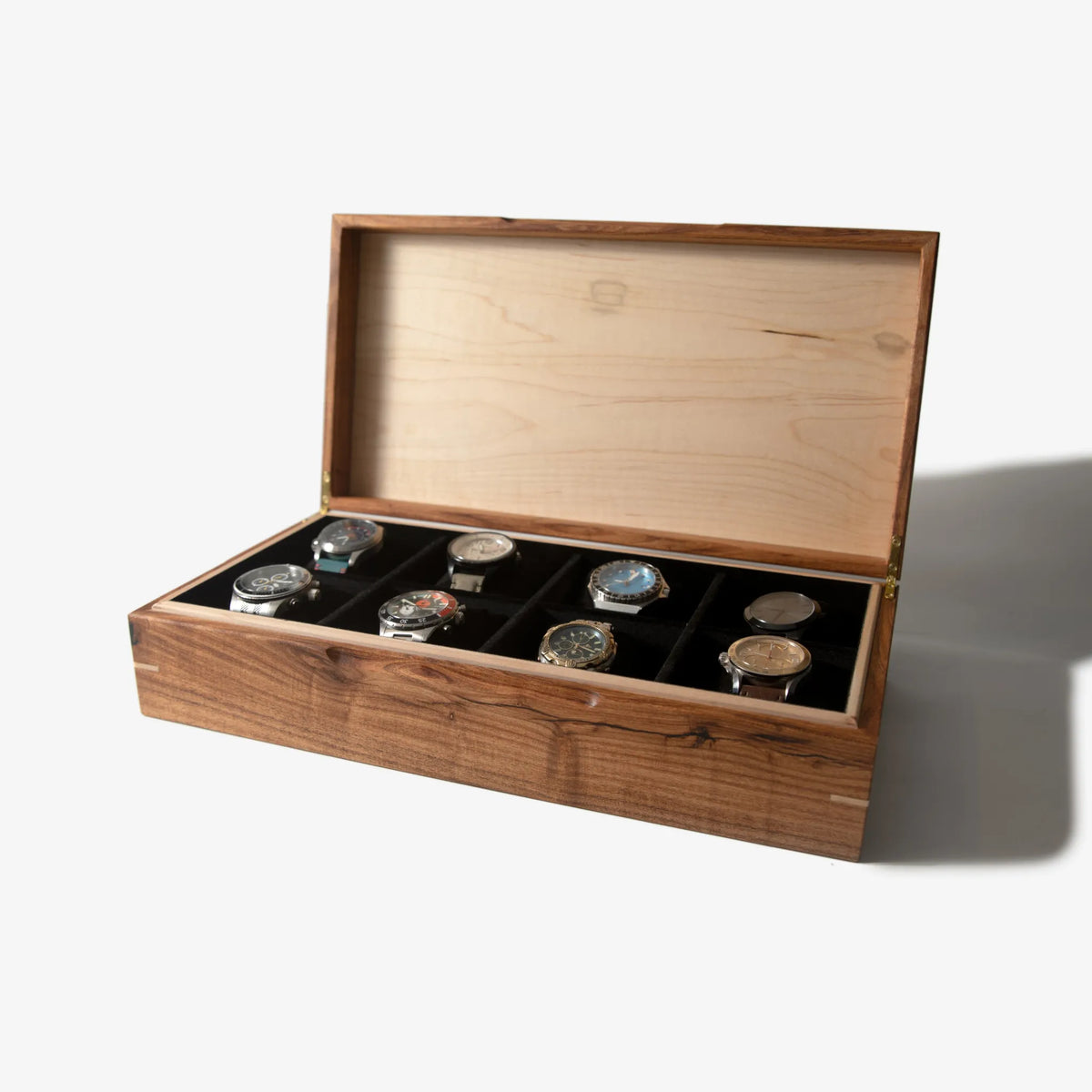 Watch Box - Desert Mesquite and Curly Maple - 8 Watch Compartments - 🆕 New Arrivals, All Products, Products from Red Ridge Woodworking, 💄 Health + Beauty - Little Red General Store
