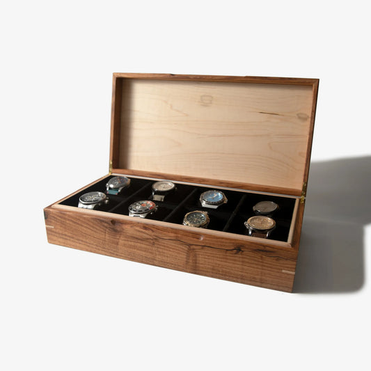 Watch Box - Desert Mesquite and Curly Maple - 8 Watch Compartments - 🆕 New Arrivals, All Products, Products from Red Ridge Woodworking, 💄 Health + Beauty - Little Red General Store