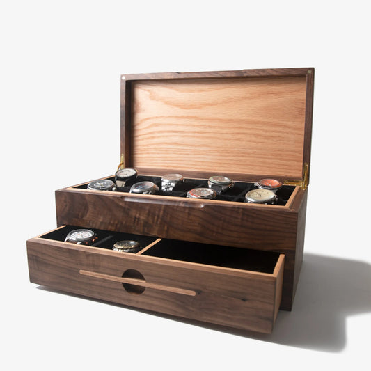 Watch Box with Drawer - Black Walnut and Oak - 12 to 16 Watch Compartments - 🆕 New Arrivals, All Products, Products from Red Ridge Woodworking, 💄 Health + Beauty - Little Red General Store