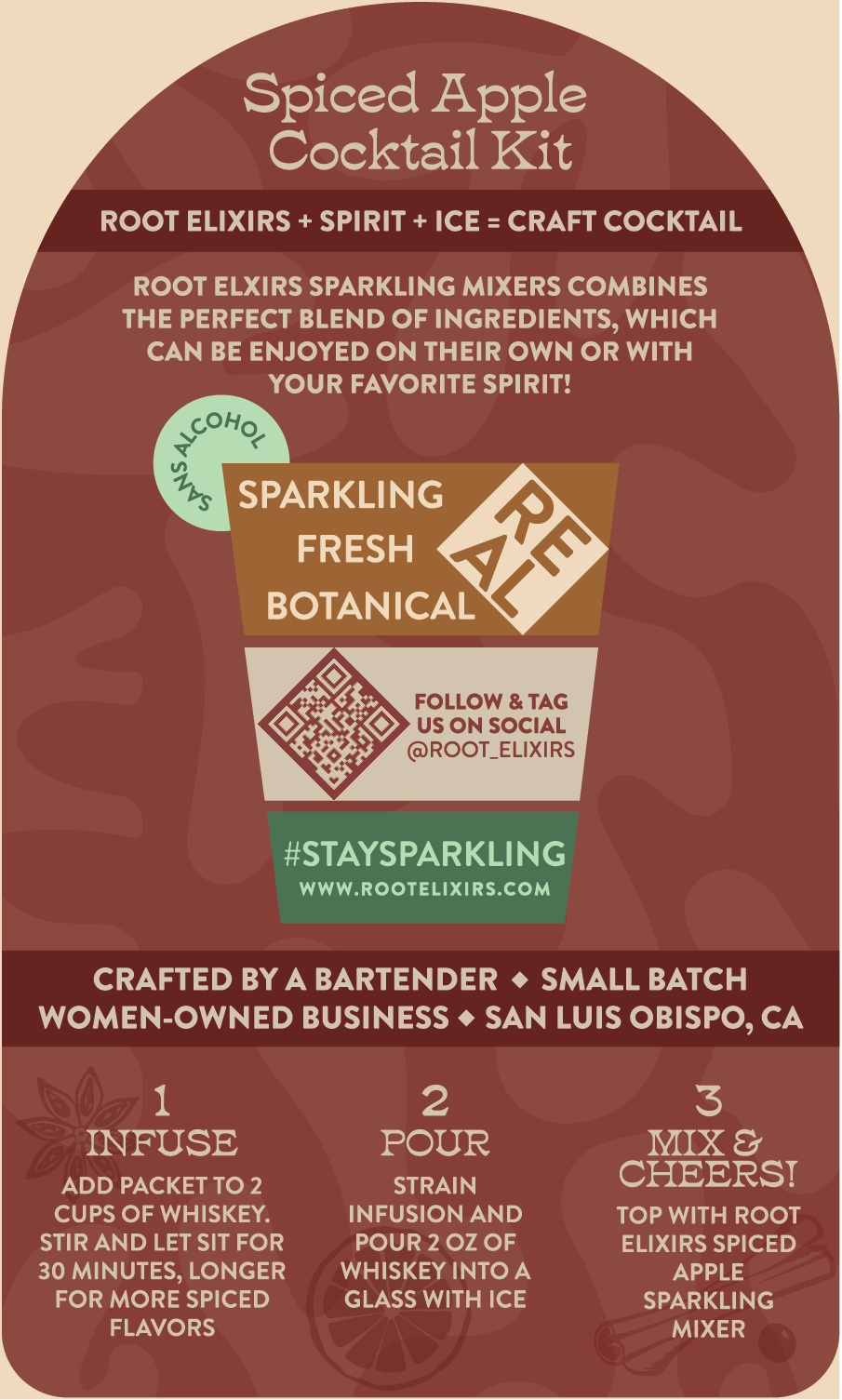 Root Elixirs Sparkling Spiced Apple Premium Cocktail Mixer *Limited Edition and Infusion Kit - 24 Cans (7.5 oz)