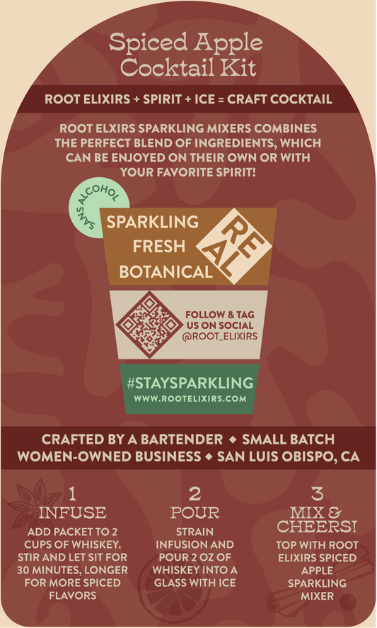 Root Elixirs Sparkling Spiced Apple Premium Cocktail Mixer *Limited Edition and Infusion Kit - 24 Cans (7.5 oz)