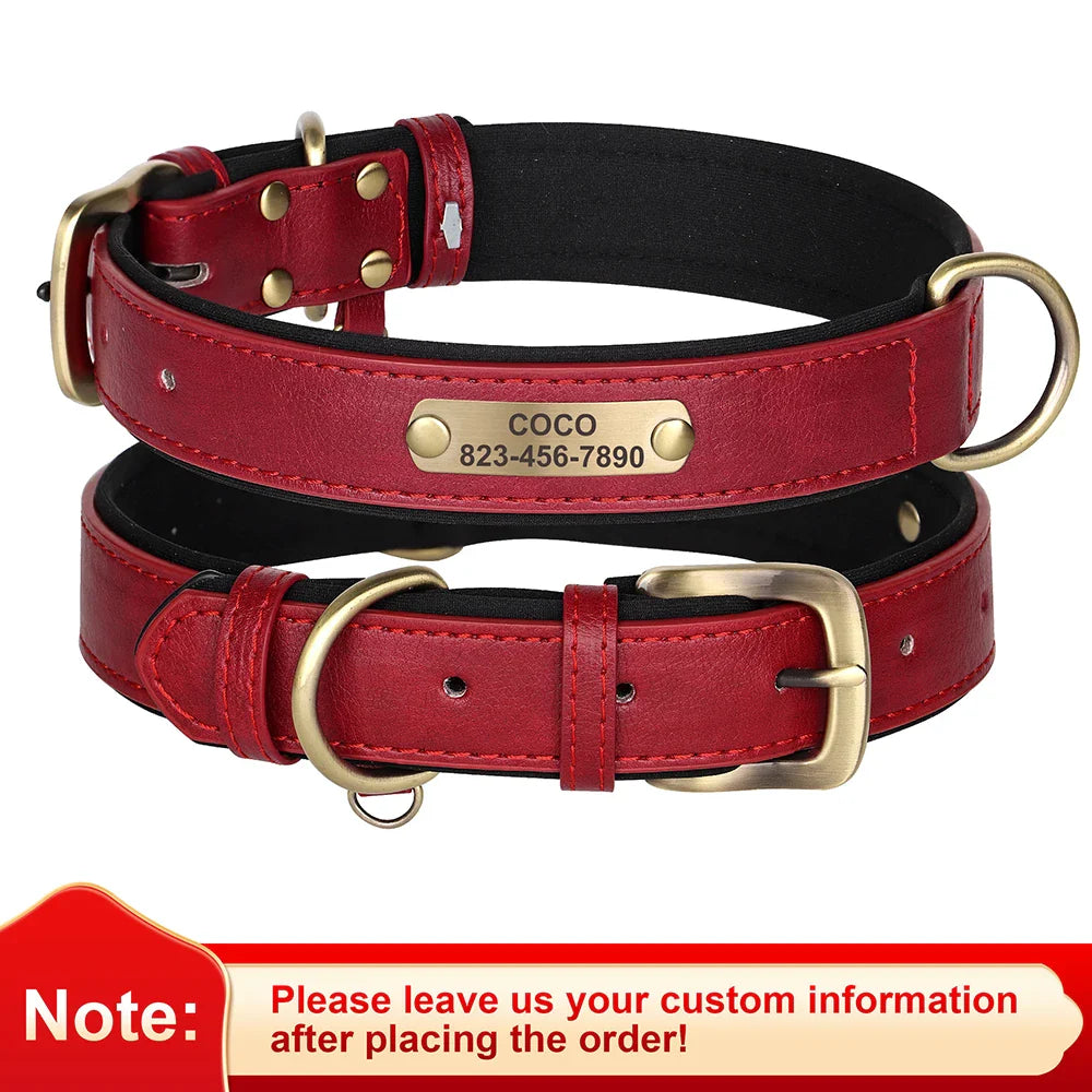 Personalized PU Leather Dog Collar with Custom Engraved ID Tag