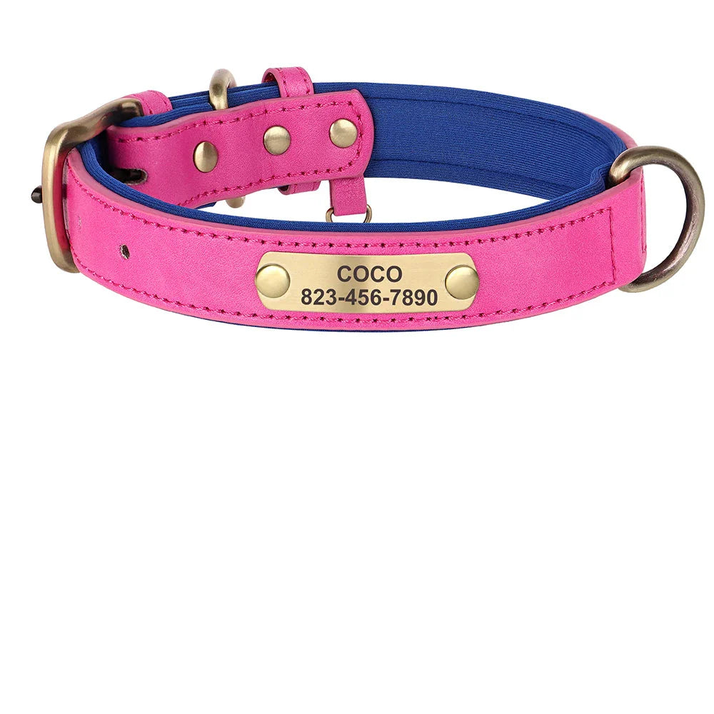 Personalized PU Leather Dog Collar with Custom Engraved ID Tag