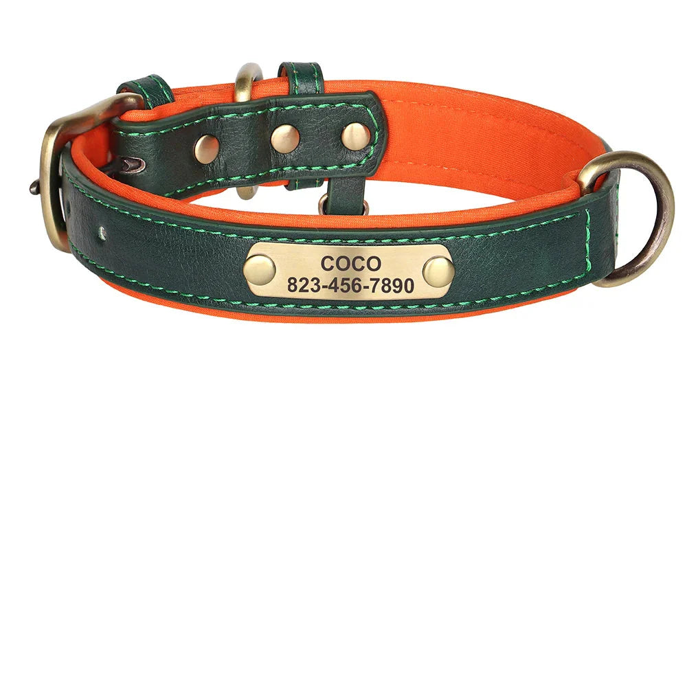 Personalized PU Leather Dog Collar with Custom Engraved ID Tag