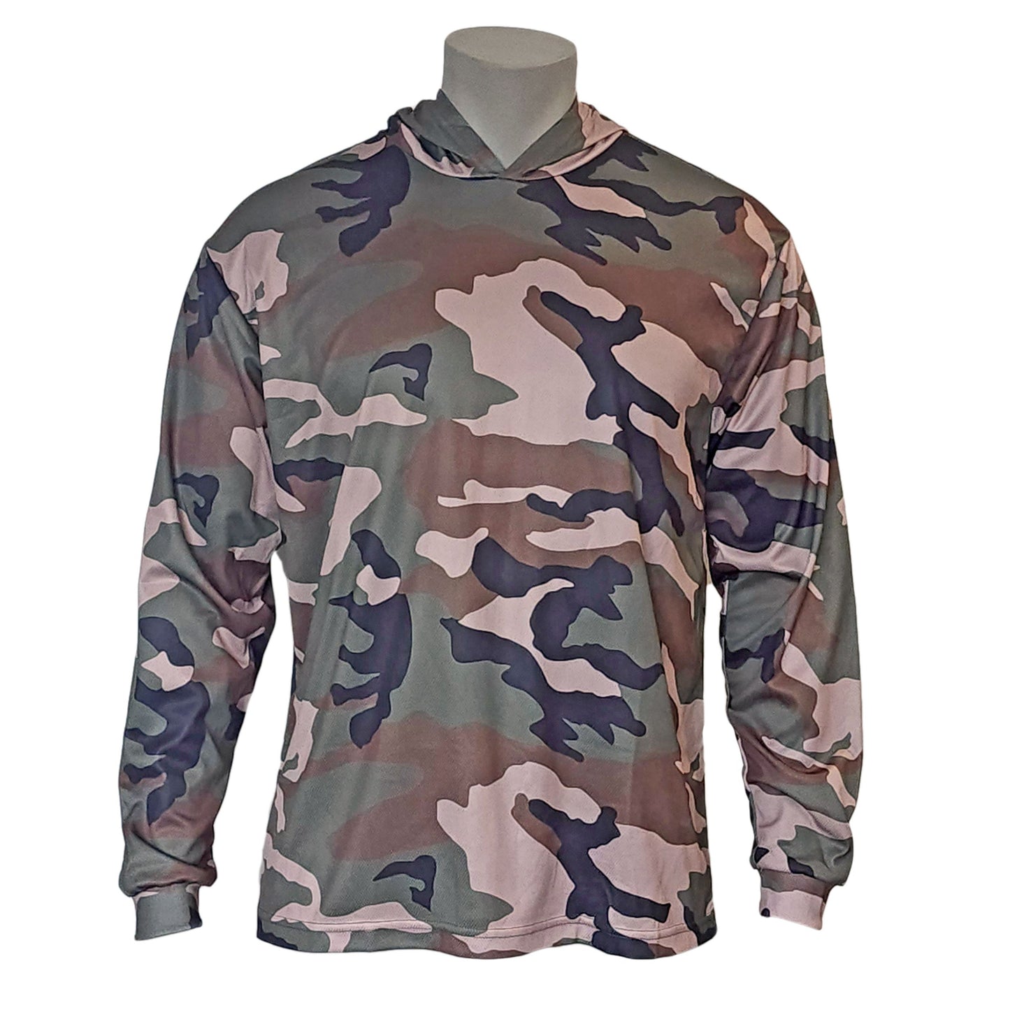Long Sleeve Hunting Camo Hooded Tee – 100% Polyester