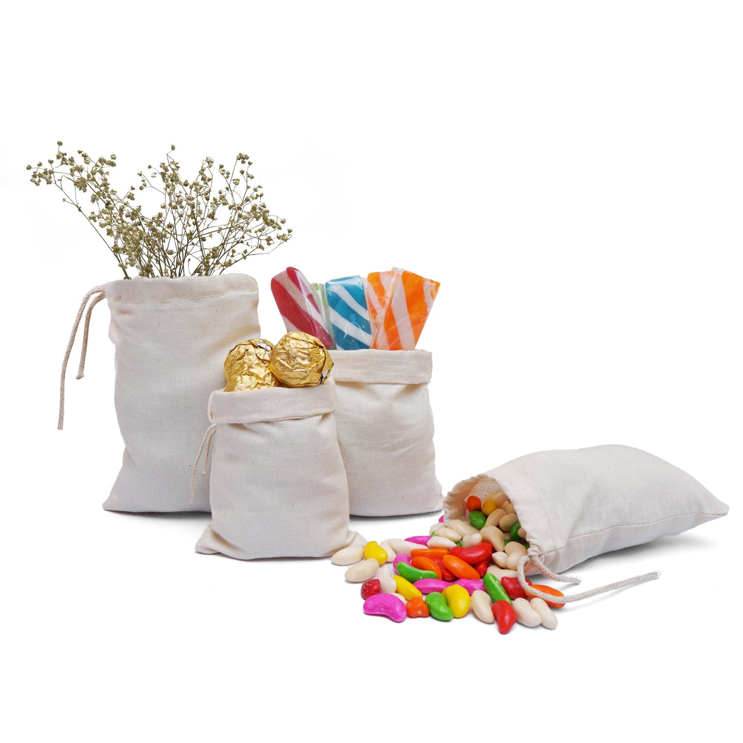 10x12 Inches Reusable Eco-Friendly Cotton Single Drawstring Bags Natural Color