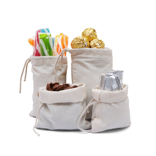 3x5 Inches Reusable Eco-Friendly Cotton Single Drawstring Bags Natural Color