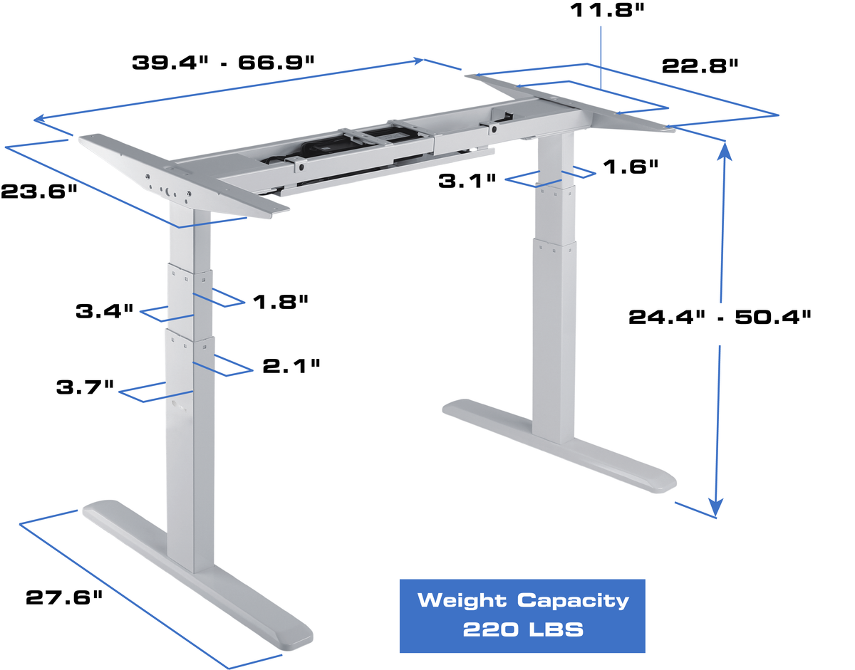 Star Ergonomics 3-Stage Dual Motor Electric Sit-Stand Desk Frame, White, Tabletop Not Included, SE07E1FW