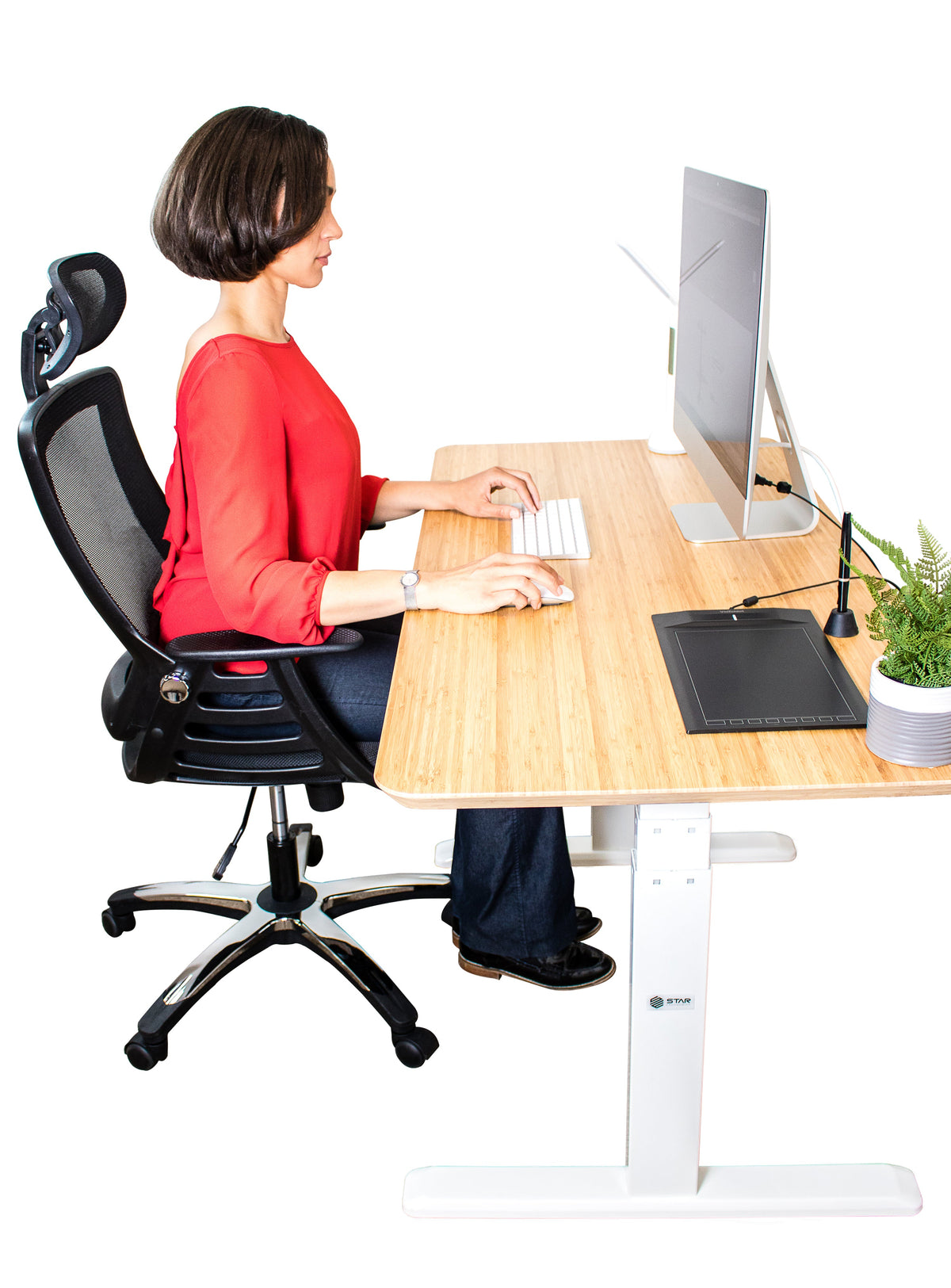 Star Ergonomics 3-Stage Dual Motor Electric Sit-Stand Desk Frame, White, Tabletop Not Included, SE07E1FW