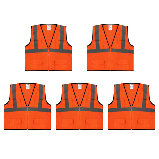 Safety Main 05EAMO Economy Vest, Class 2, All Mesh, Hi-Vis Orange, Pack of 5