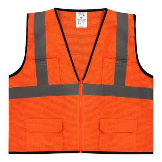 Safety Main 05EAMO Economy Vest, Class 2, All Mesh, Hi-Vis Orange, Pack of 3