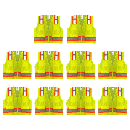 Safety Main 05TTSYZ Surveyor Vest, Class 2, Solid Front, Mesh Back, Hi-Vis Yellow, Pack of 10