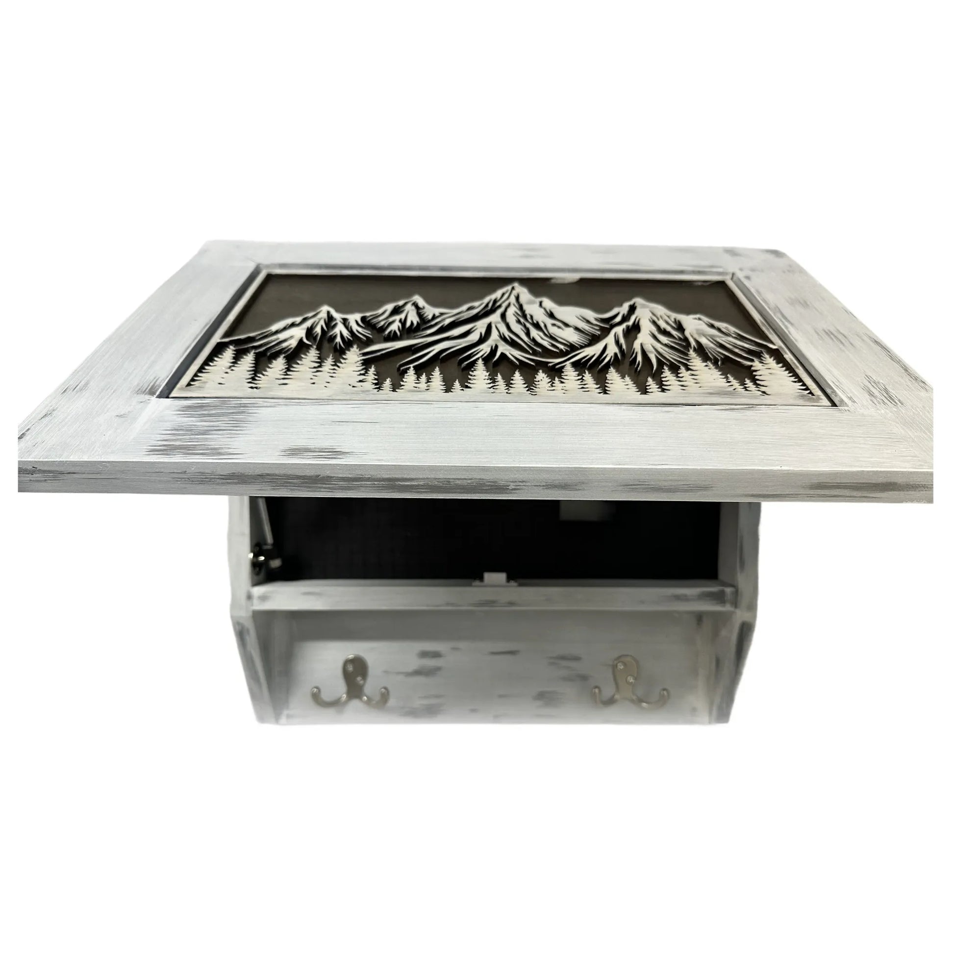 Snowcapped Mountain Scene Wall-Mounted Gun Cabinet – Hidden Lockable Storage with Rustic Charm